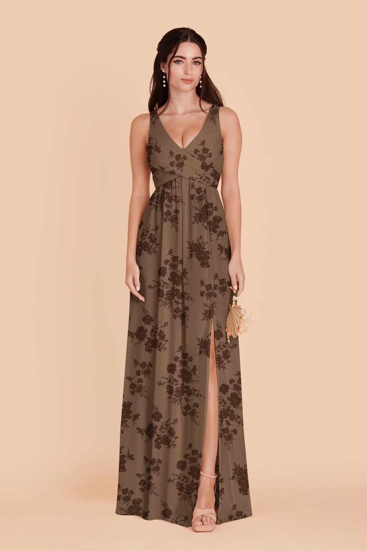 Annelise Mocha Whimsical Blooms front view bridesmaid dress