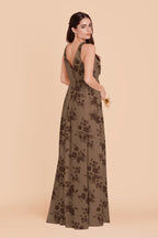 Annelise Mocha Whimsical Blooms back view bridesmaid dress