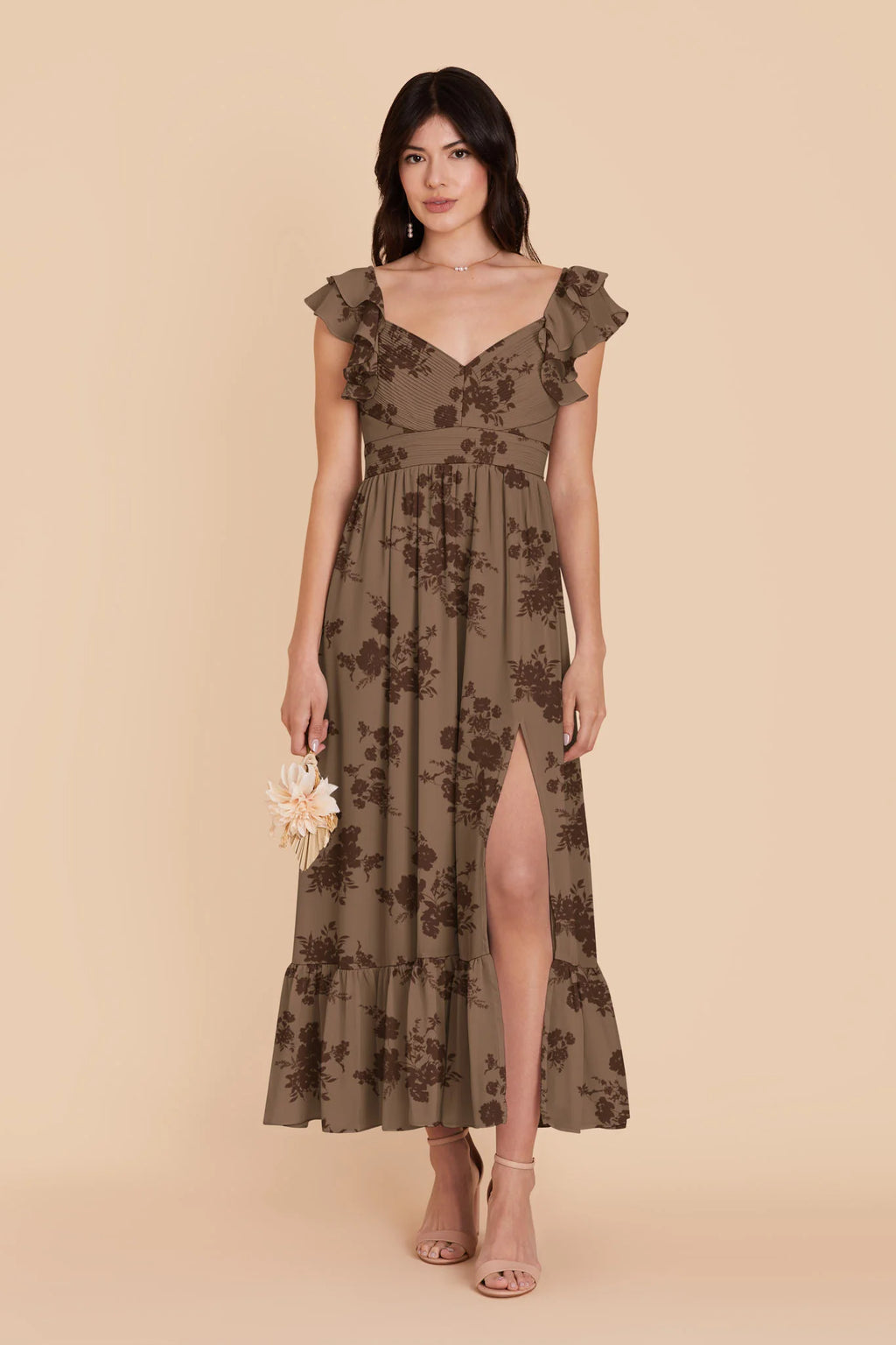 Talia Mocha Whimsical Blooms front view bridesmaid dress
