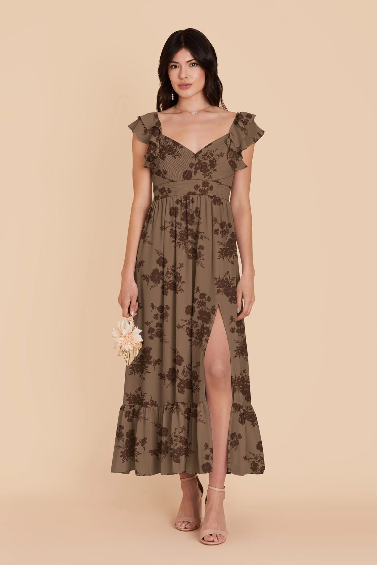 Talia Mocha Whimsical Blooms front view bridesmaid dress