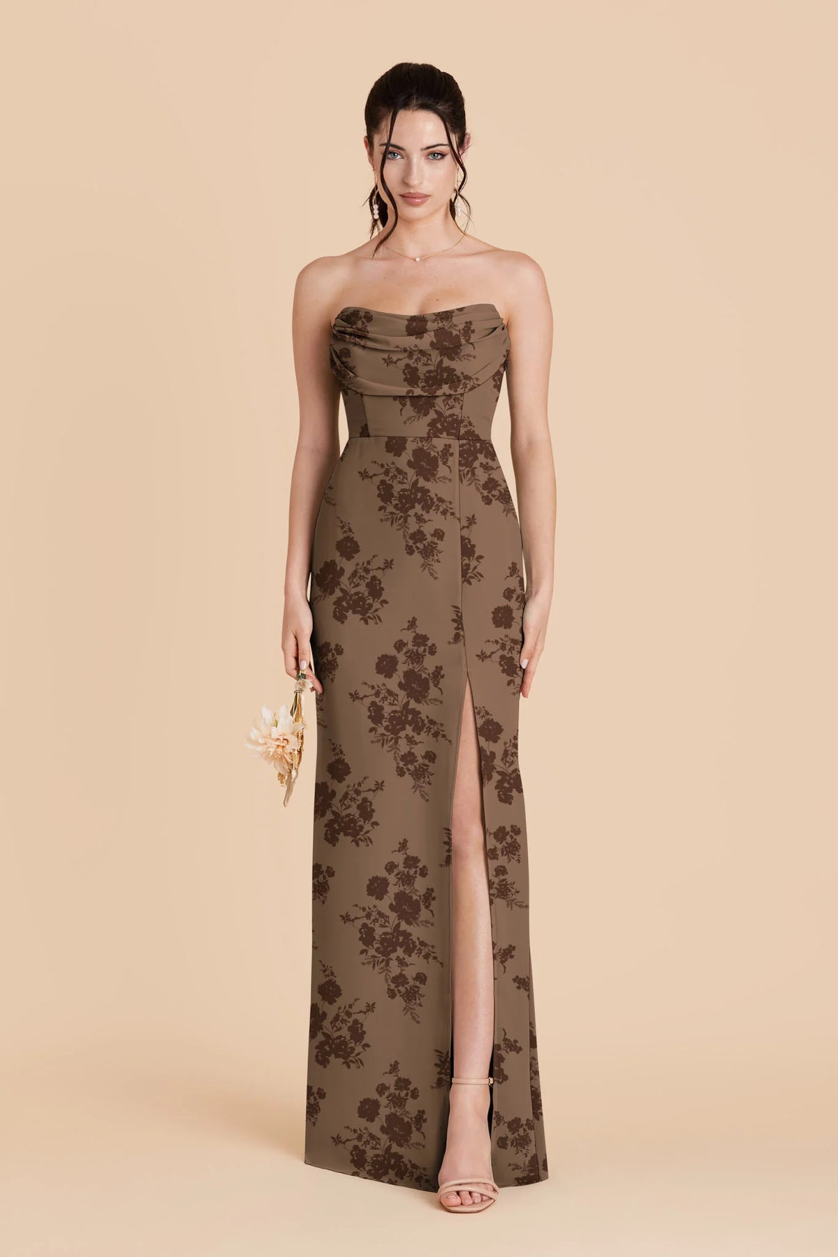 Odessa Mocha Whimsical Blooms front view bridesmaid dress