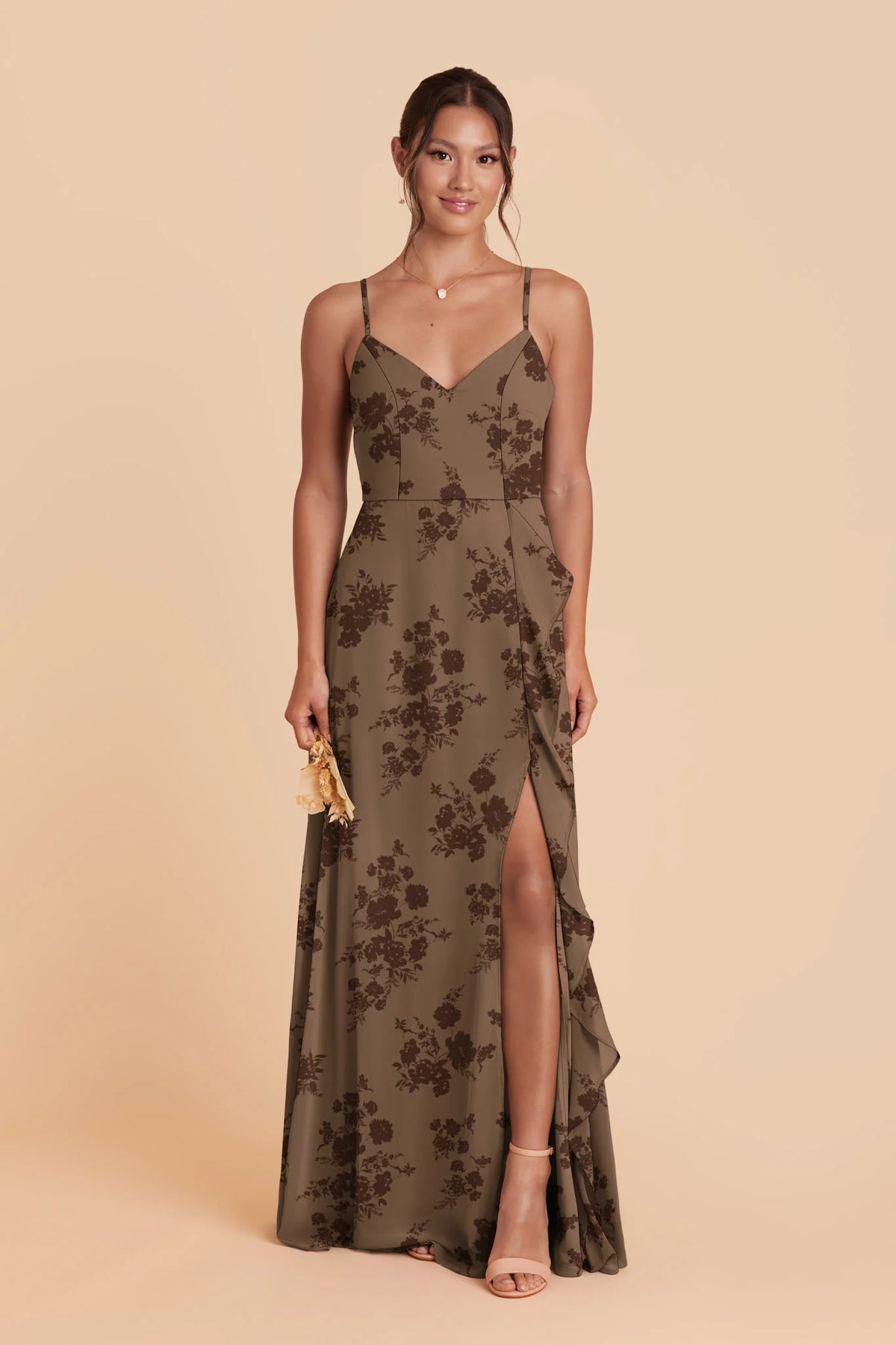 Margot Mocha Whimsical Blooms front view bridesmaid dress