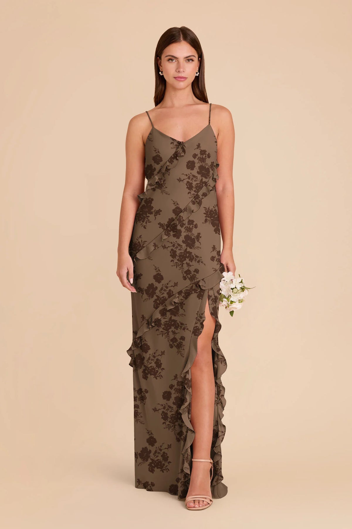 Vivienne Mocha Whimsical Blooms front view bridesmaid dress