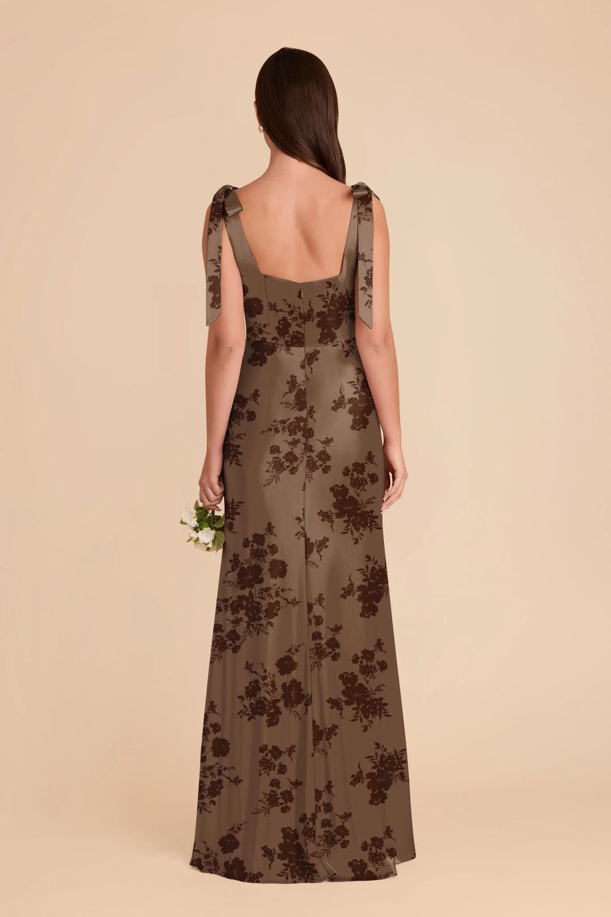 Elowen Mocha Whimsical Blooms back view bridesmaid dress