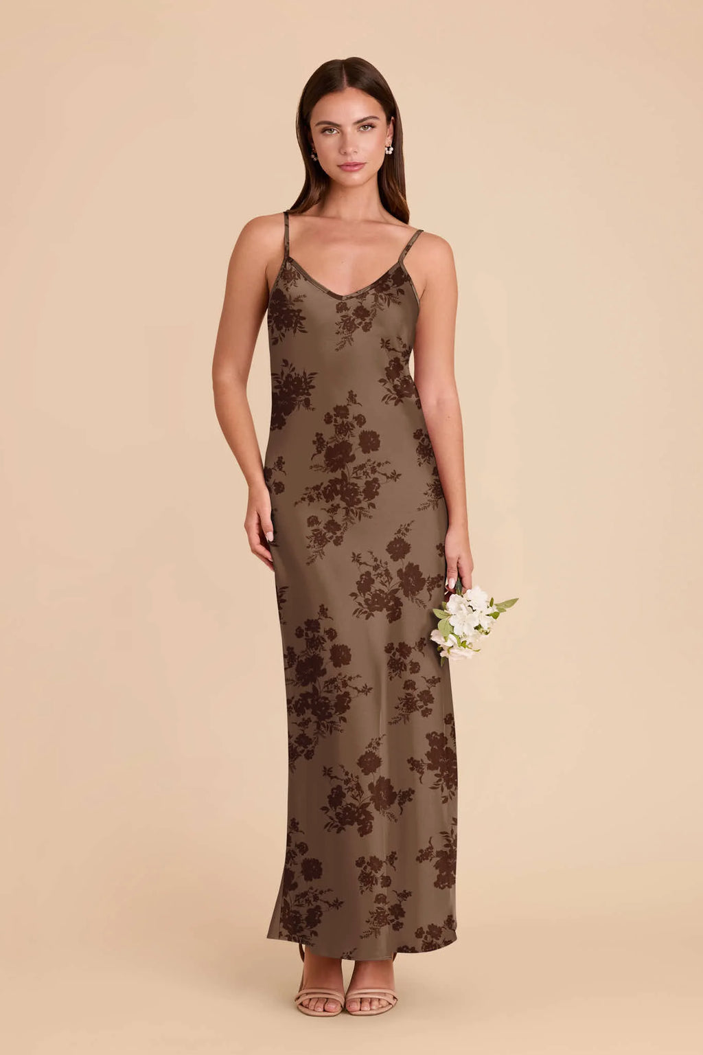 Amara Mocha Whimsical Blooms front view bridesmaid dress