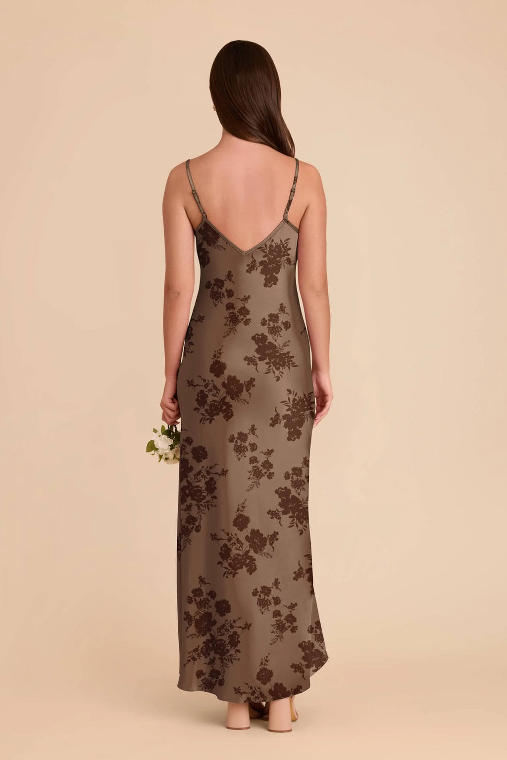 Amara Mocha Whimsical Blooms back view bridesmaid dress