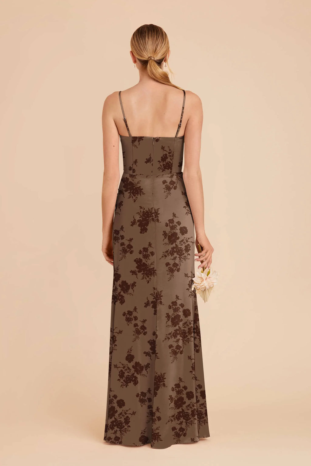 Lucienne Mocha Whimsical Blooms back view bridesmaid dress
