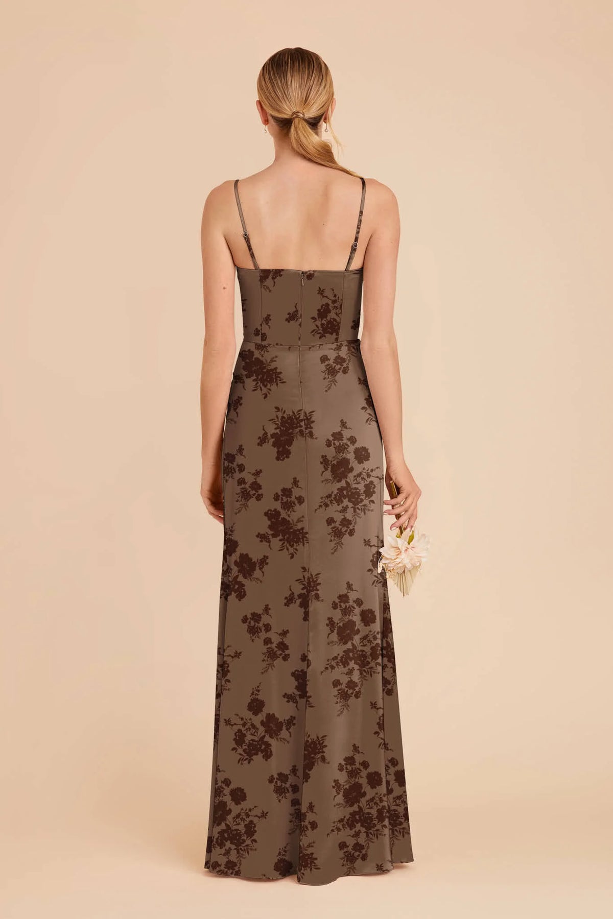 Lucienne Mocha Whimsical Blooms back view bridesmaid dress