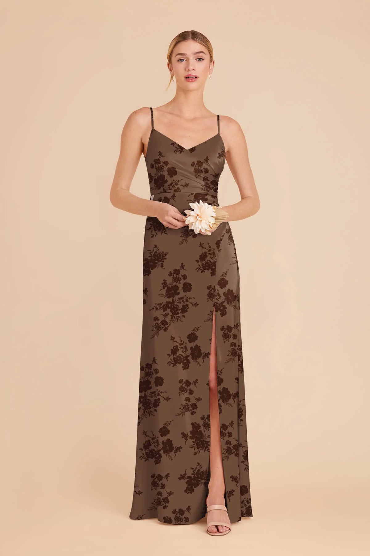 Elara Mocha Whimsical Blooms front view bridesmaid dress