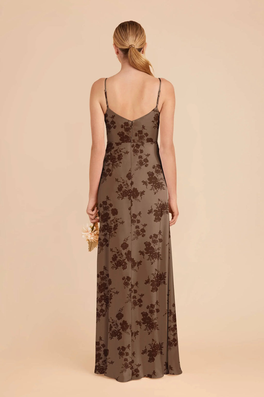 Elara Mocha Whimsical Blooms back view bridesmaid dress