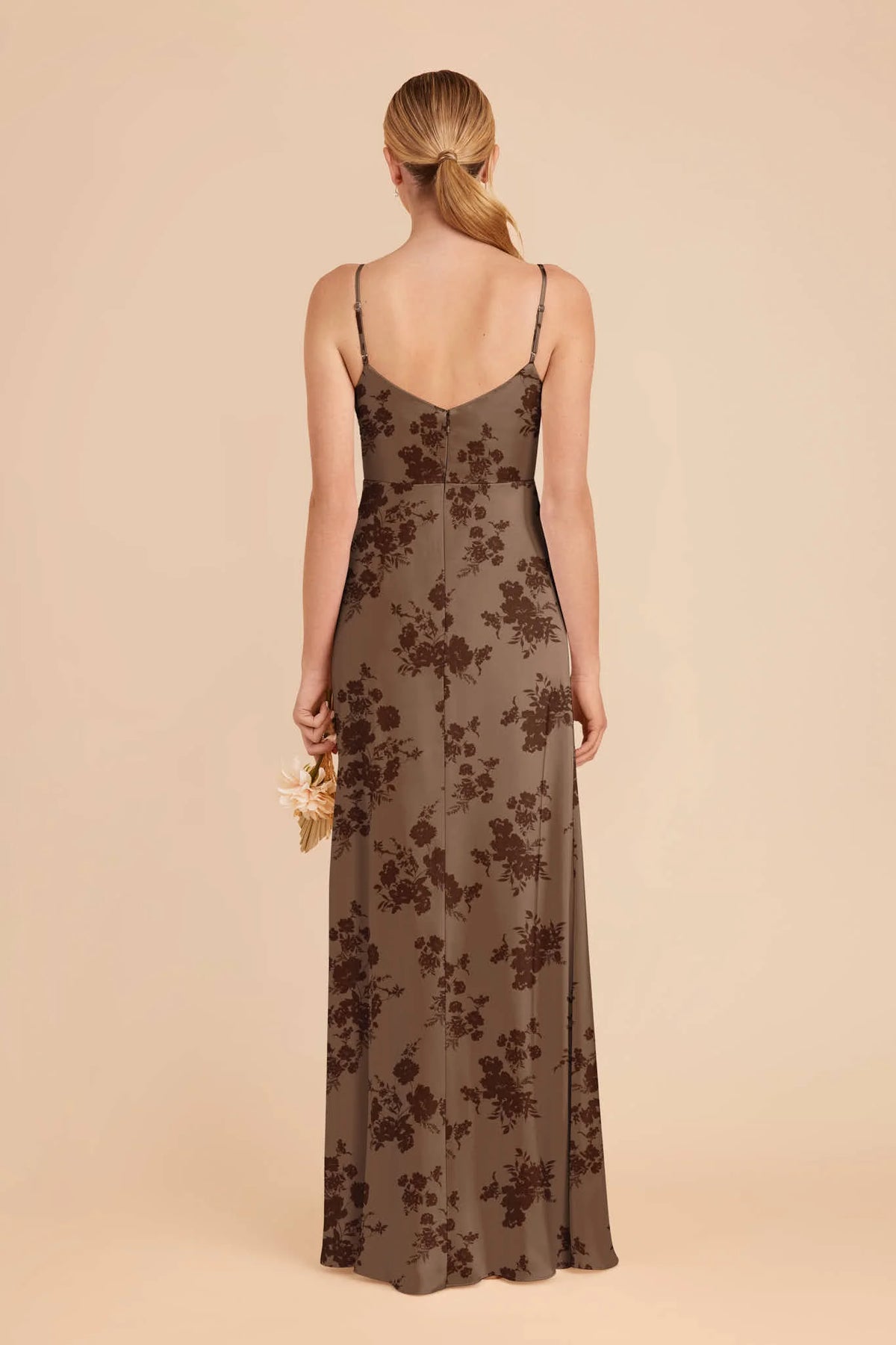 Elara Mocha Whimsical Blooms back view bridesmaid dress