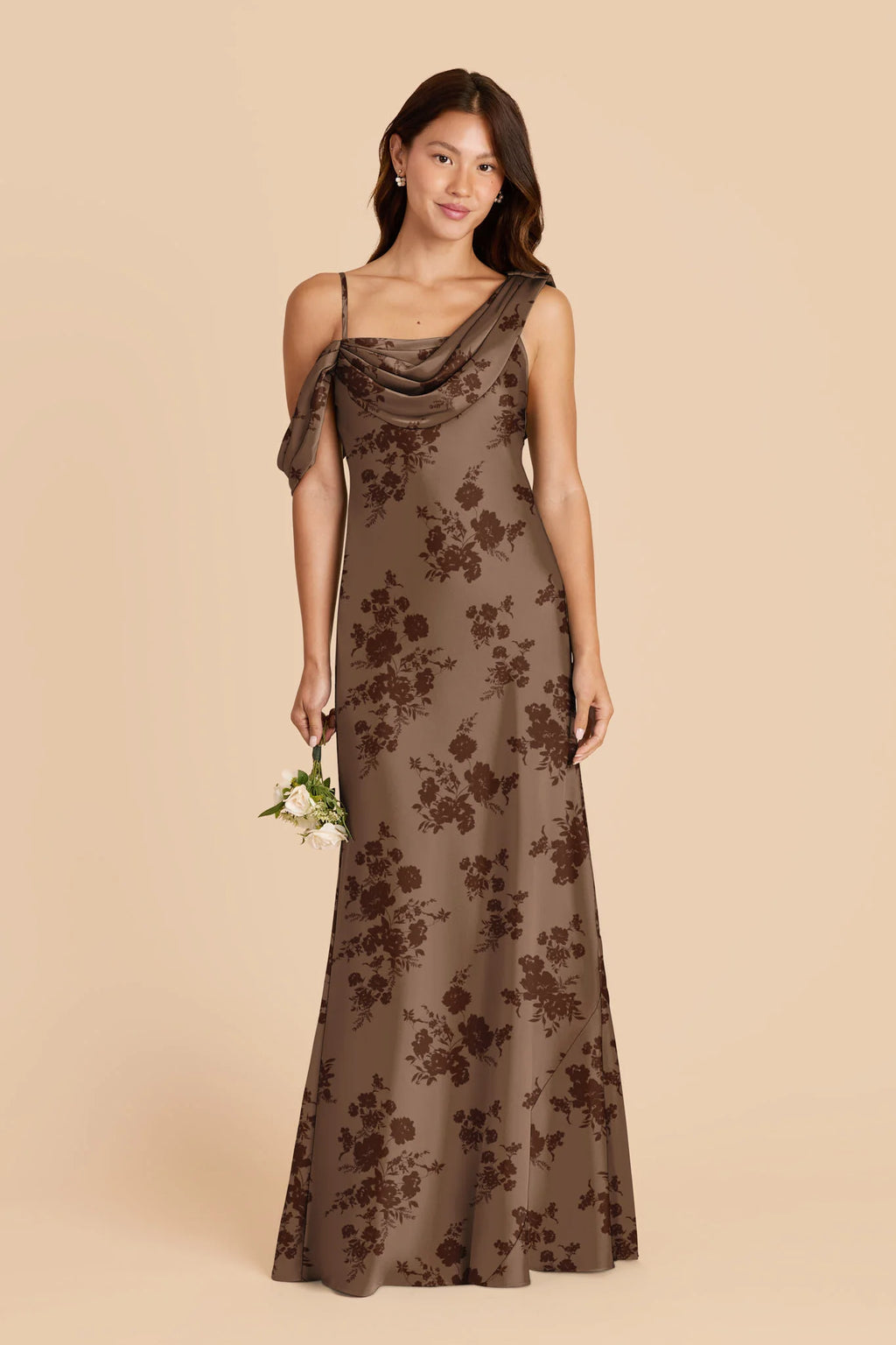 Thalia Mocha Whimsical Blooms back view bridesmaid dress