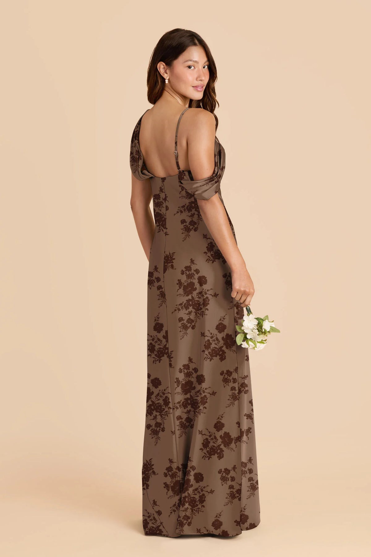 Thalia Mocha Whimsical Blooms front view bridesmaid dress