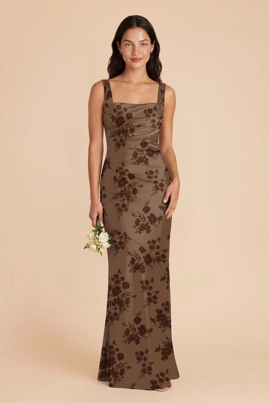 Colette Mocha Whimsical Blooms front view bridesmaid dress