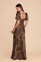 Selene Mocha Whimsical Blooms back view bridesmaid dress