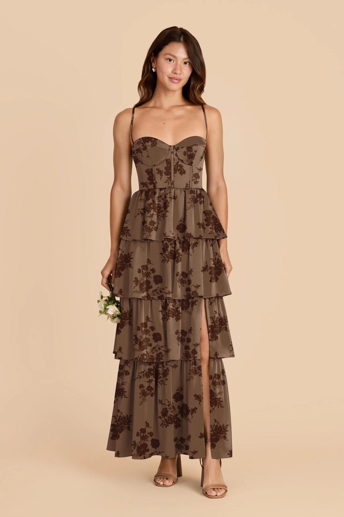 Calista Mocha Whimsical Blooms back view bridesmaid dress