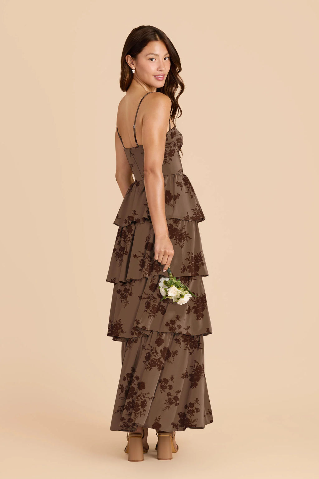 Calista Mocha Whimsical Blooms front view bridesmaid dress