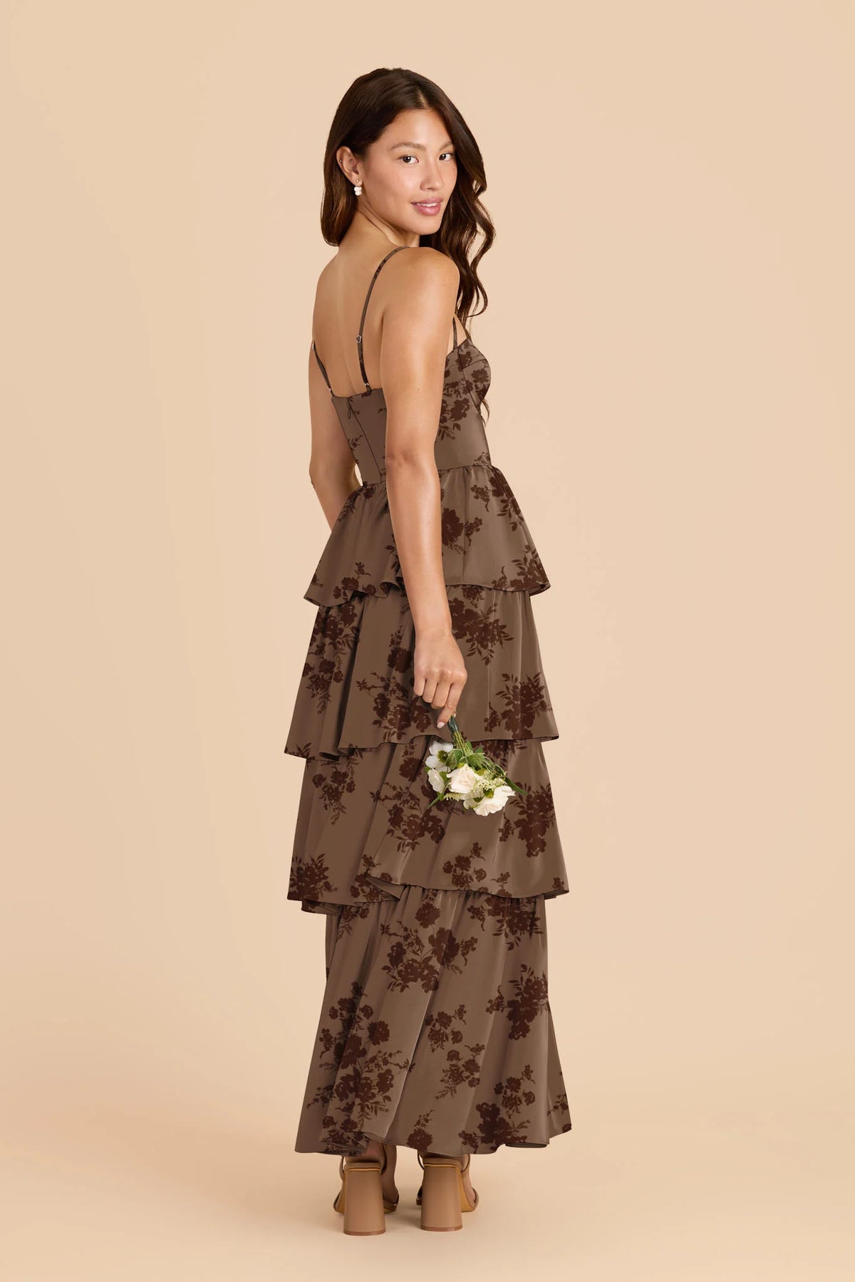 Calista Mocha Whimsical Blooms front view bridesmaid dress
