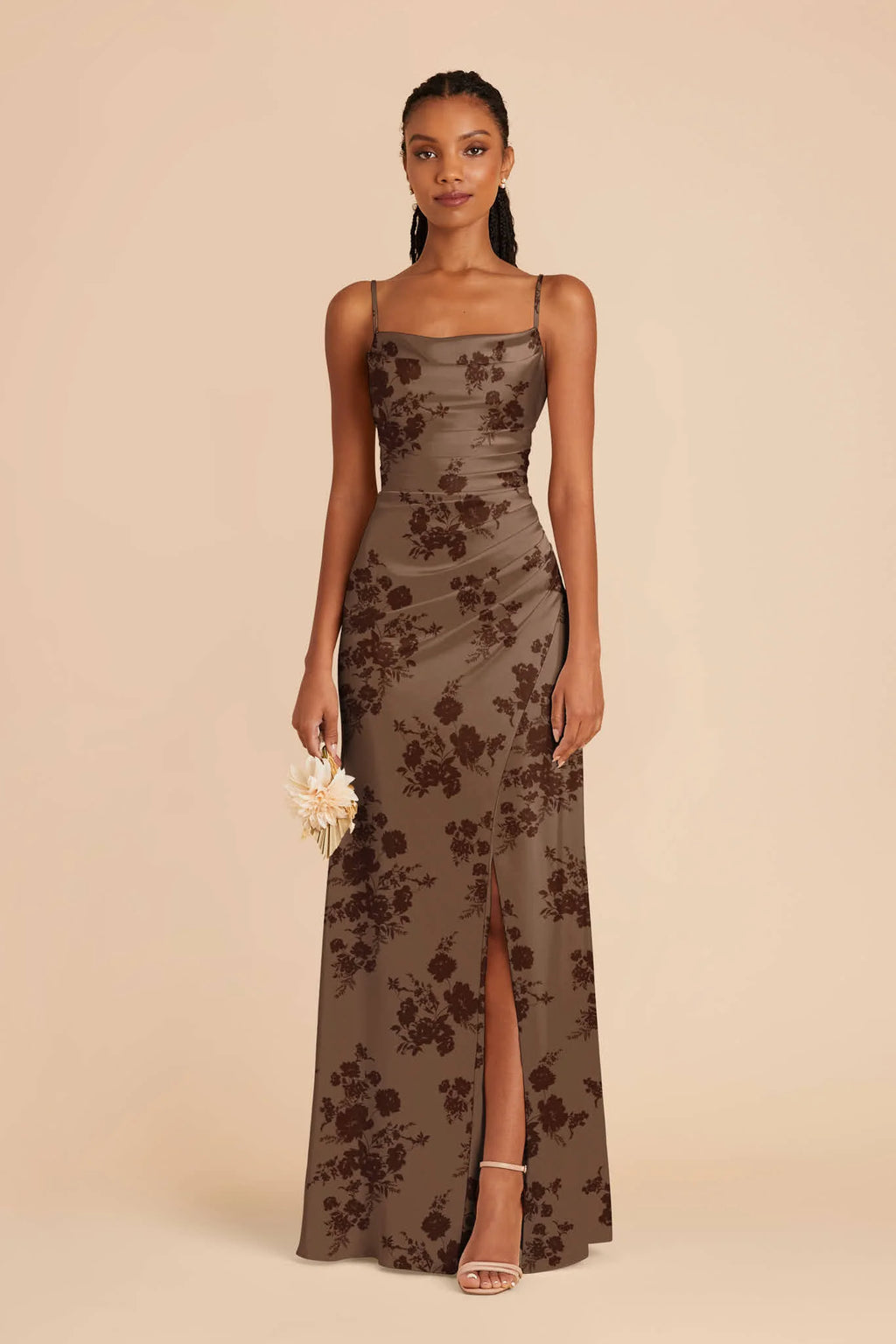 Sabine Mocha Whimsical Blooms front view bridesmaid dress