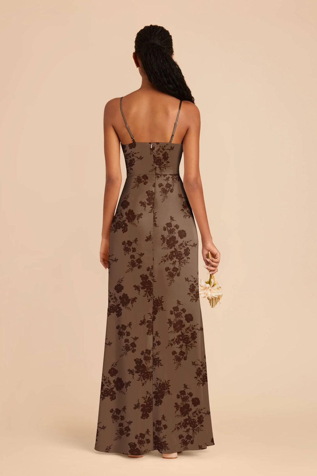 Sabine Mocha Whimsical Blooms back view bridesmaid dress