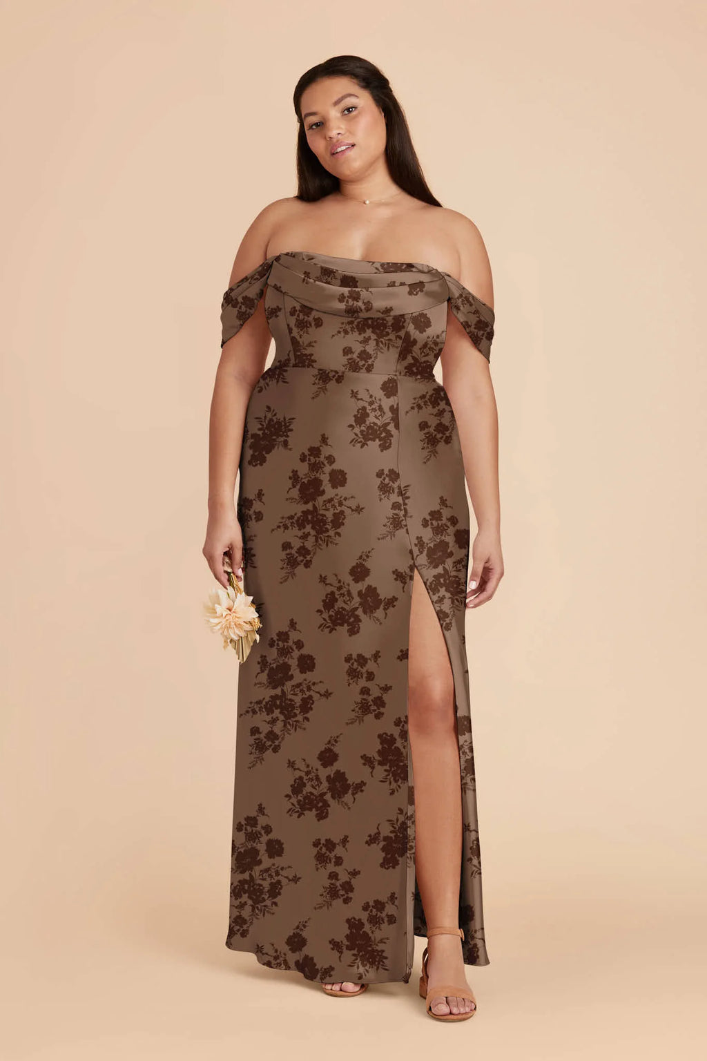 Corinne Mocha Whimsical Blooms back view bridesmaid dress