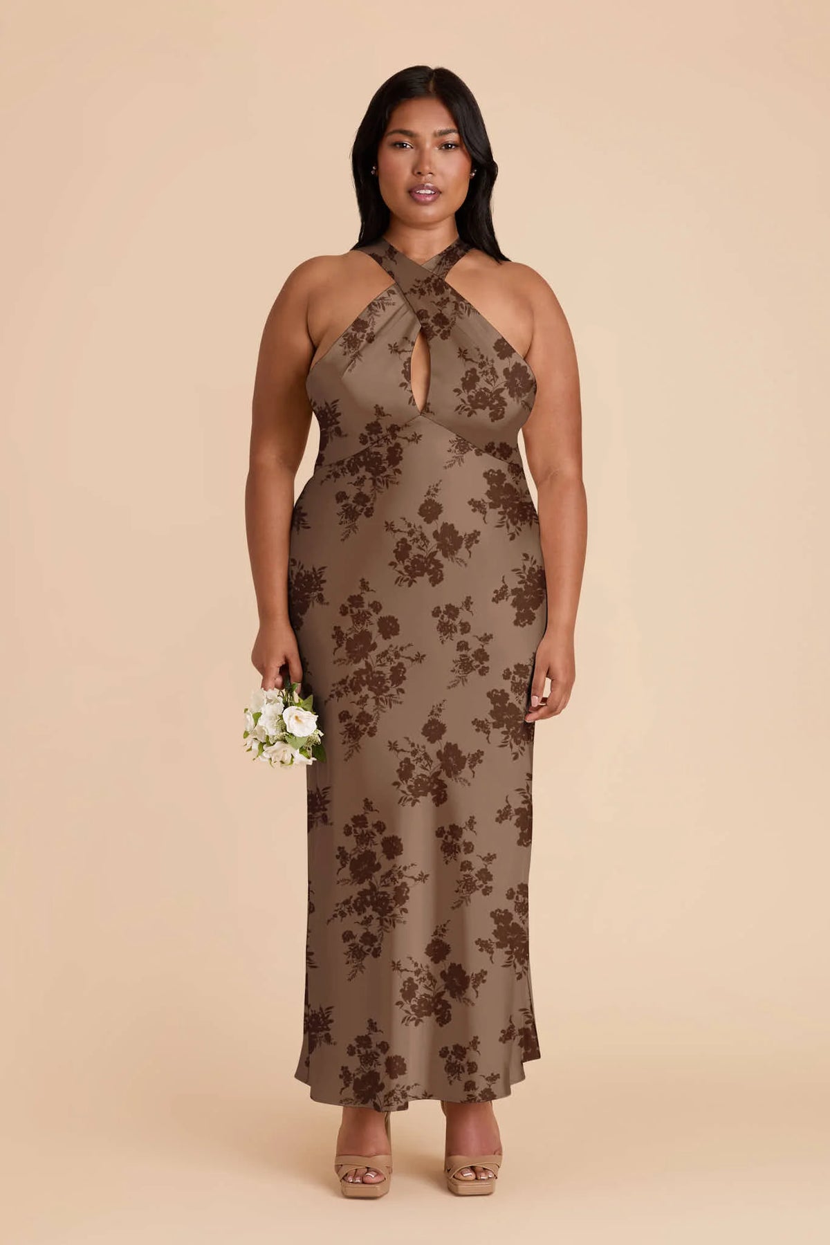 Seraphine Mocha Whimsical Blooms back view bridesmaid dress