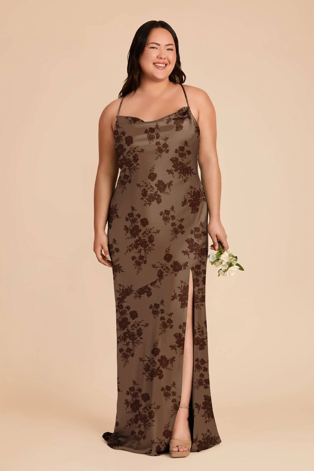 Estelle Mocha Whimsical Blooms front view bridesmaid dress