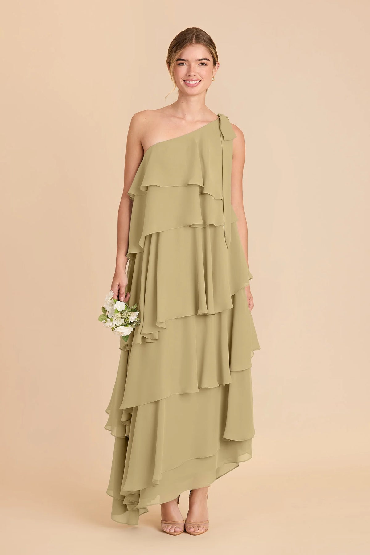 Marisol Moss Green front view bridesmaid dress