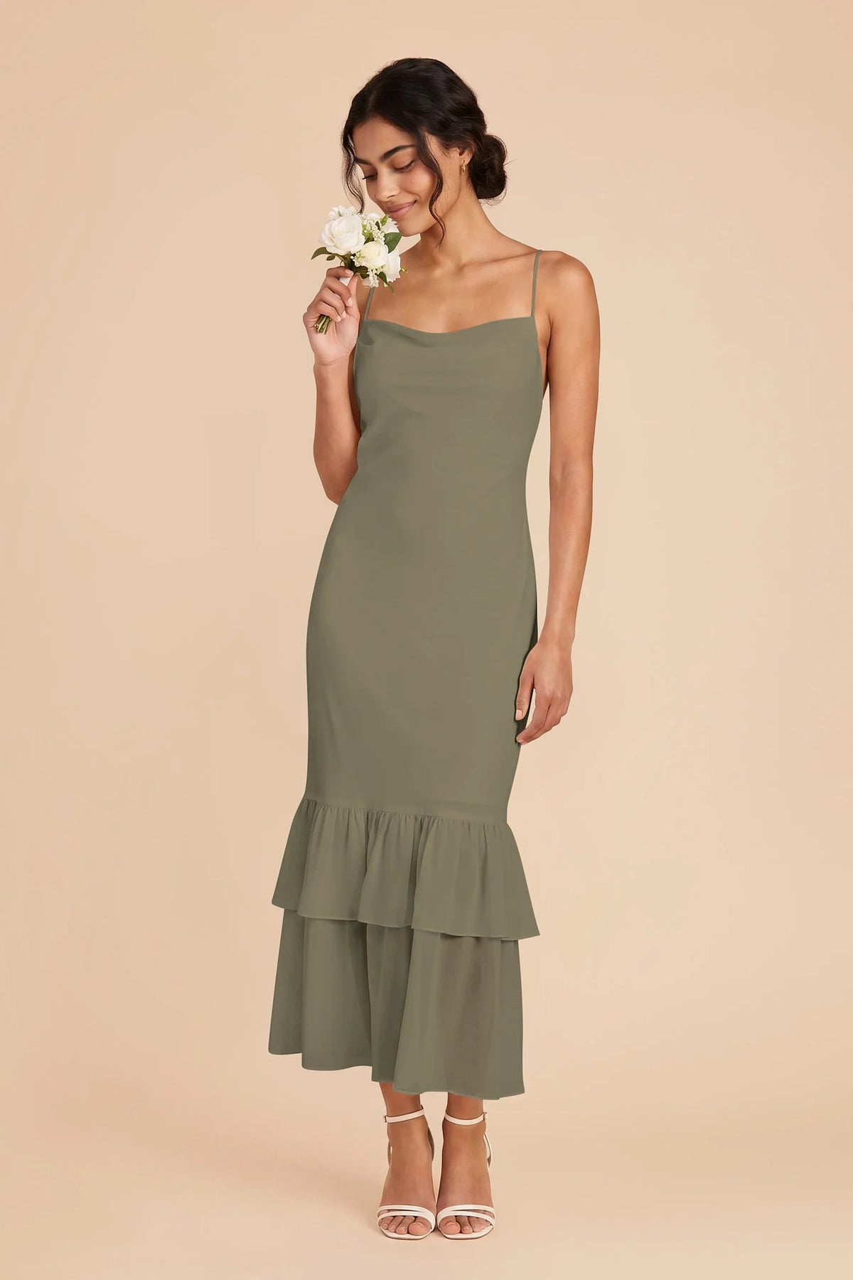 Liora Moss Green front view bridesmaid dress