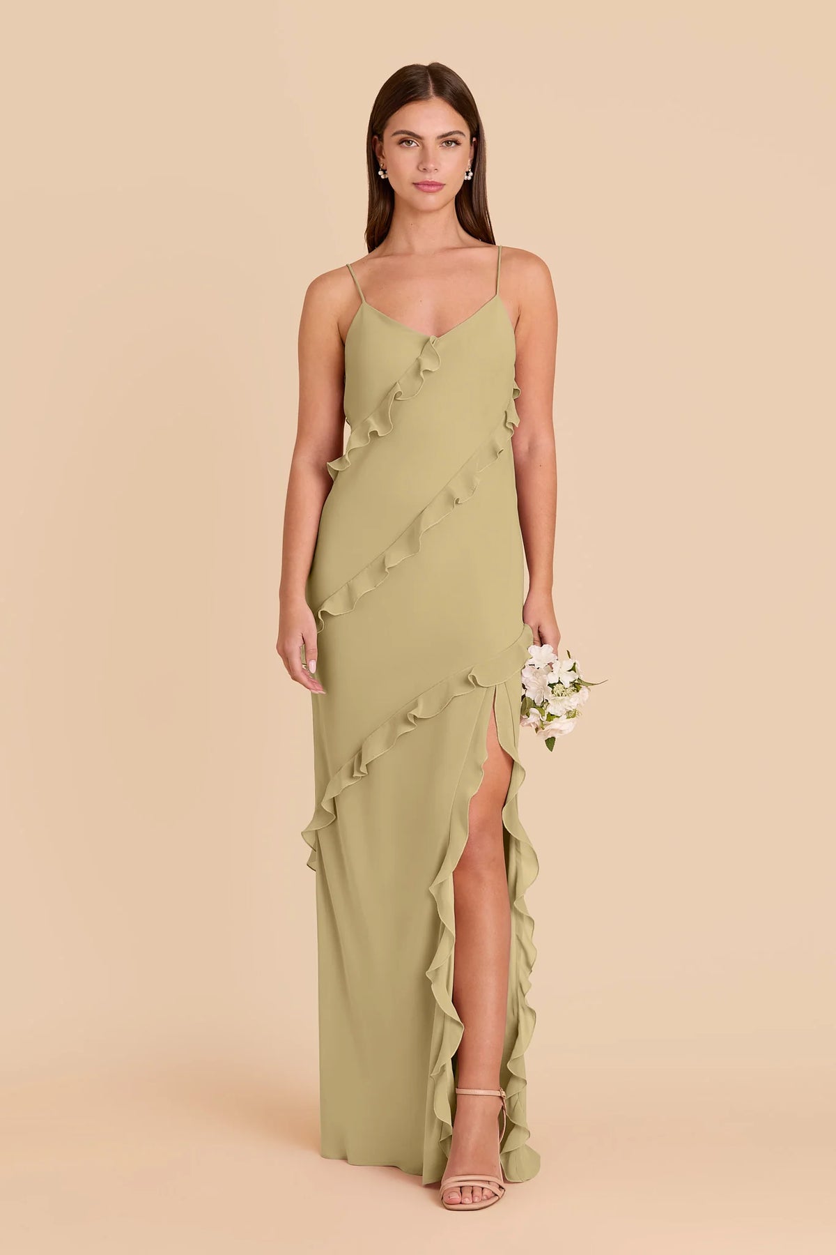 Vivienne Moss Green front view bridesmaid dress