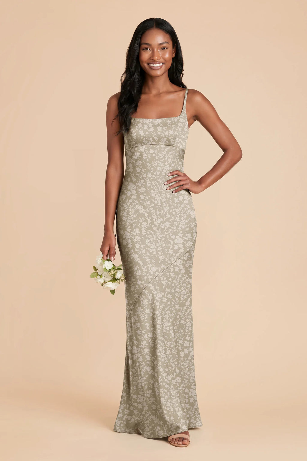 Noelle Moss Green Dreamy Floral front view bridesmaid dress