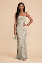 Noelle Moss Green Dreamy Floral front view bridesmaid dress