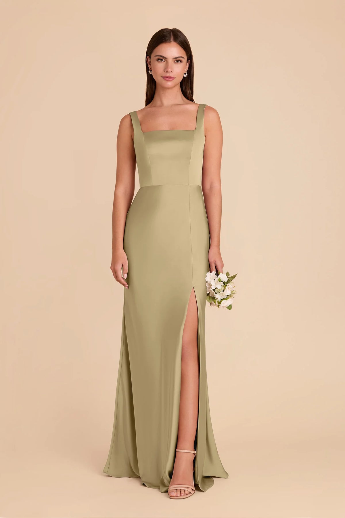 Elowen Moss Green front view bridesmaid dress