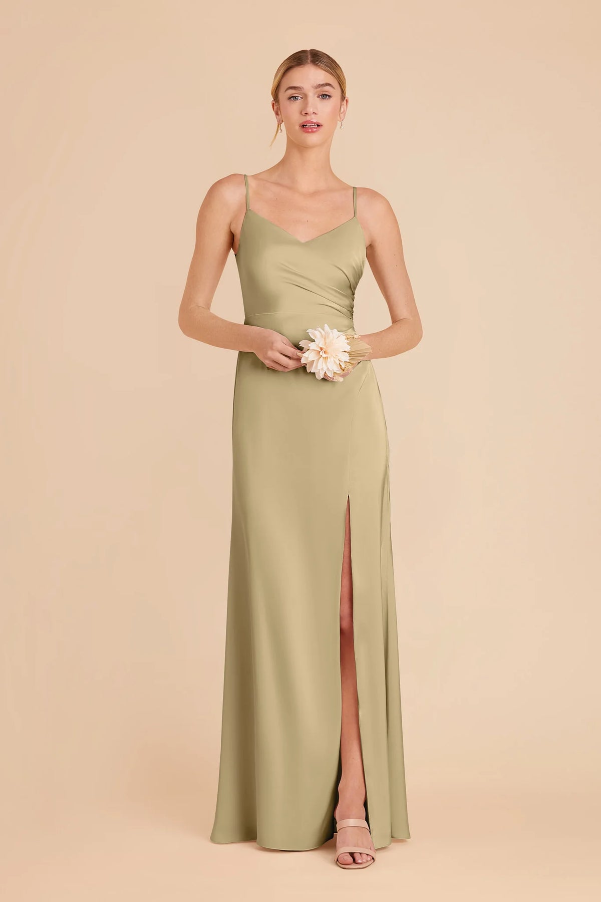 Elara Moss Green front view bridesmaid dress