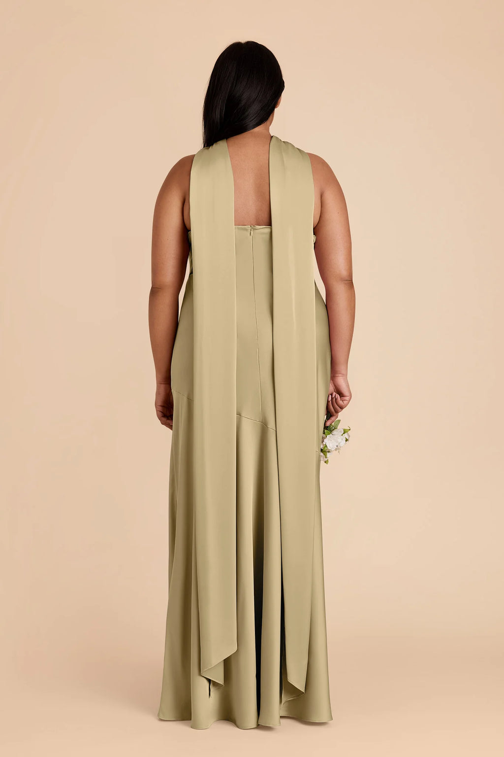 Camille Moss Green back view bridesmaid dress