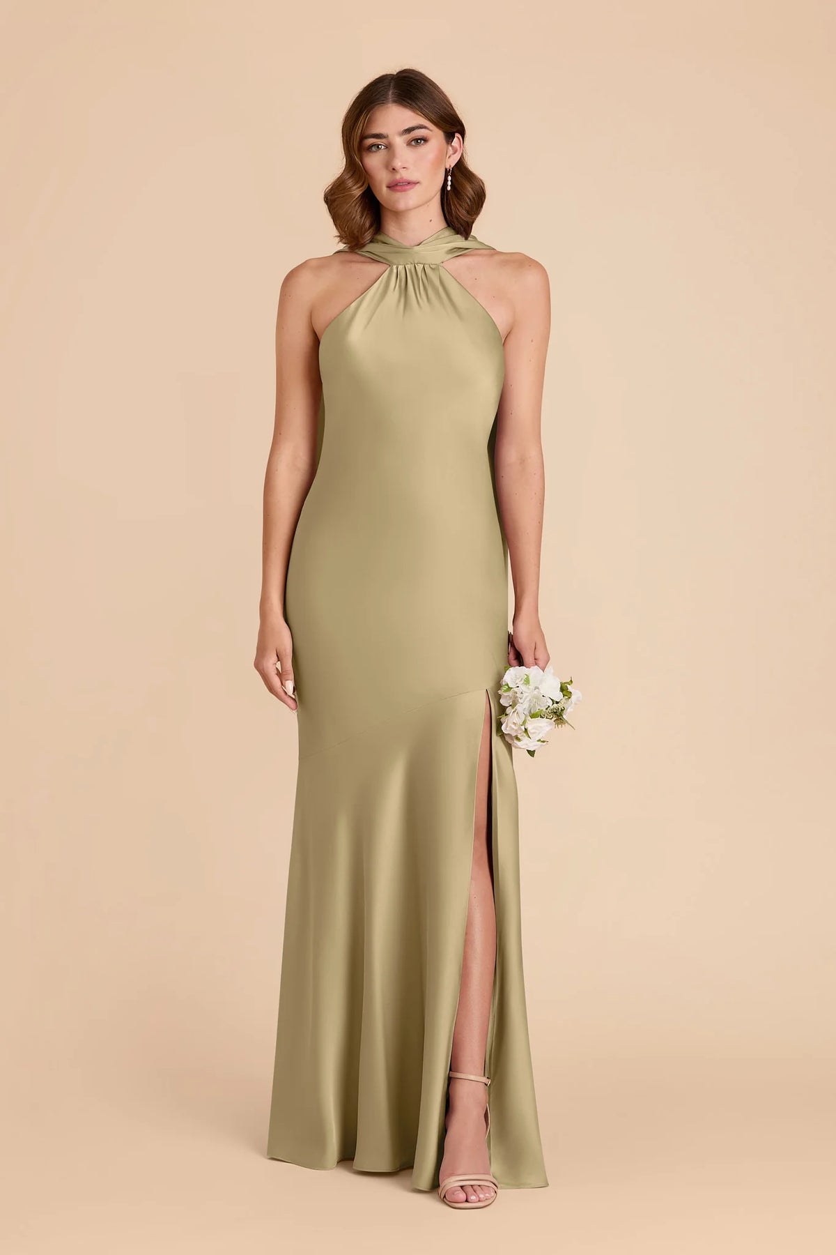 Camille Moss Green front view bridesmaid dress