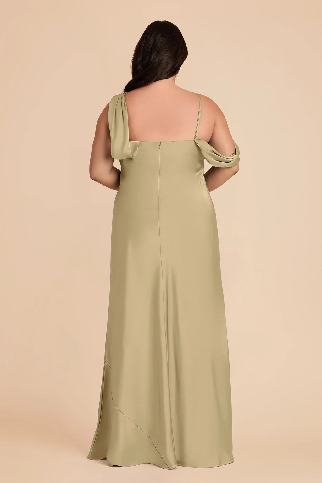 Thalia Moss Green back view bridesmaid dress