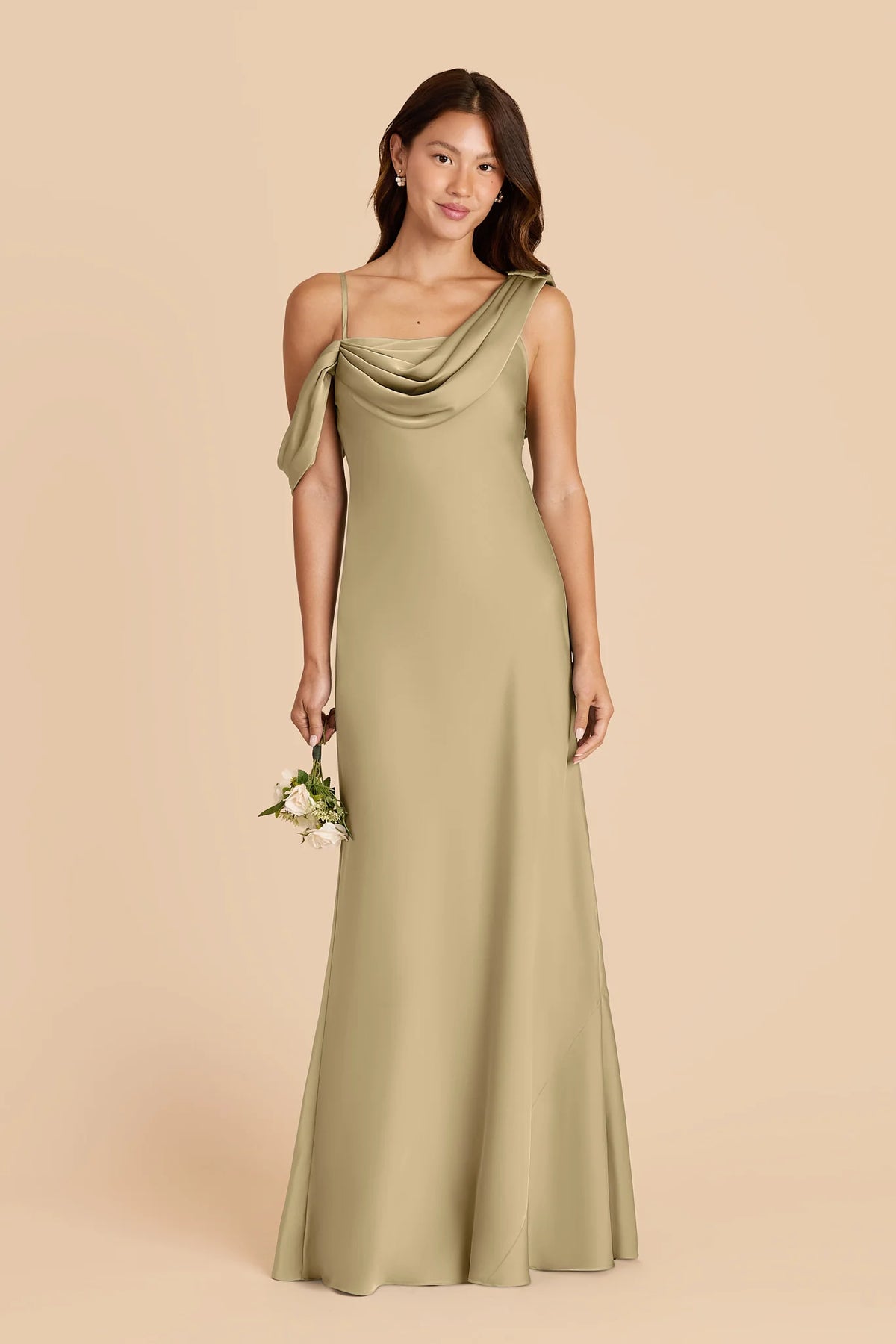 Thalia Moss Green front view bridesmaid dress