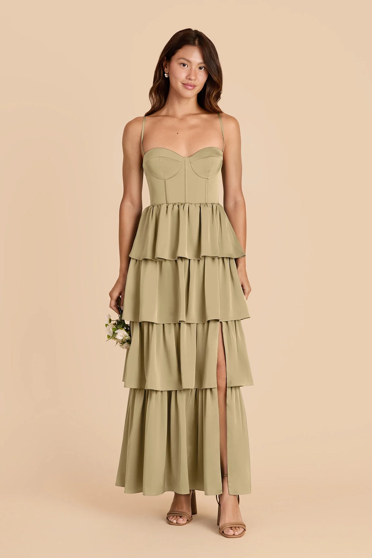Calista Moss Green front view bridesmaid dress