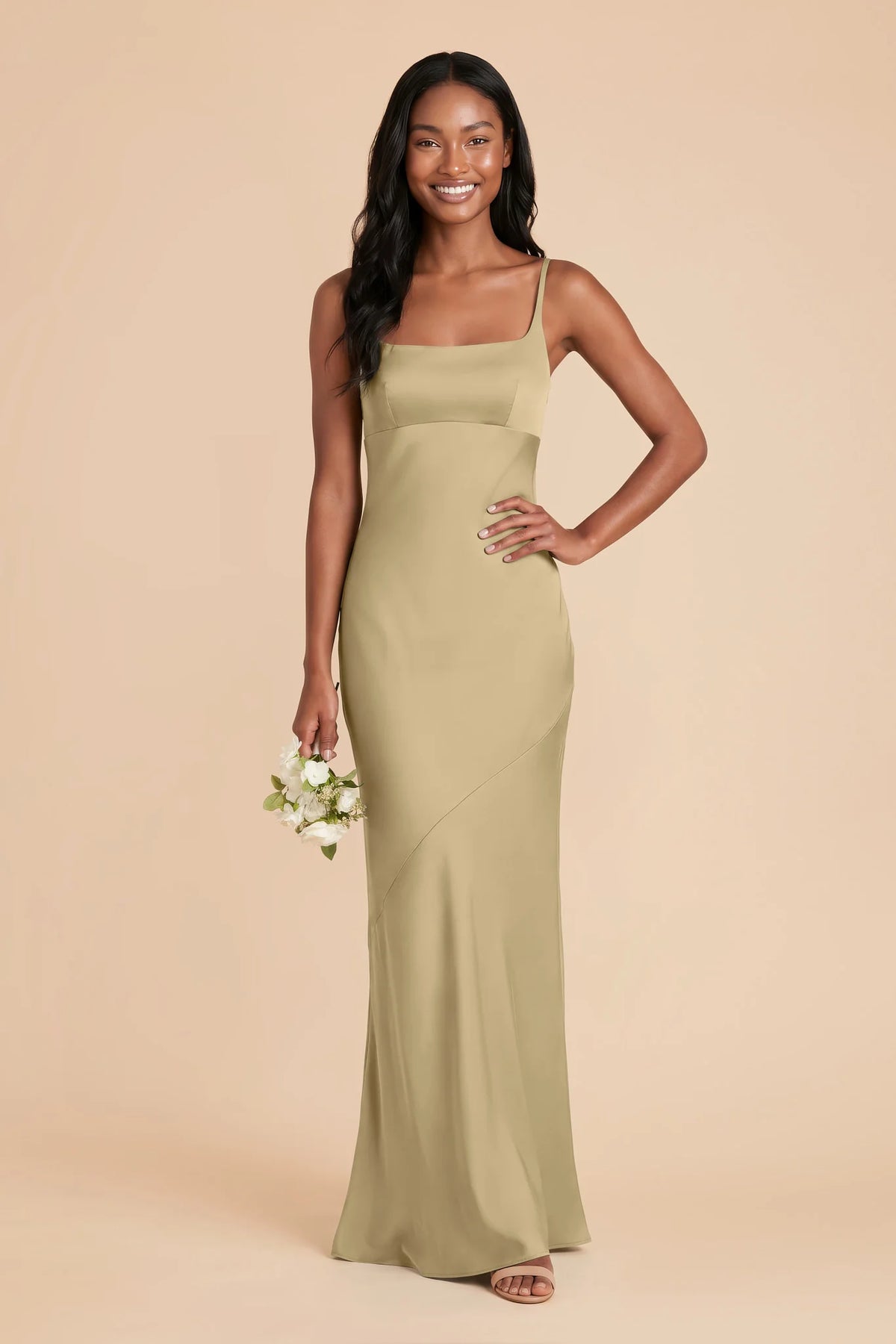Noelle Moss Green front view bridesmaid dress
