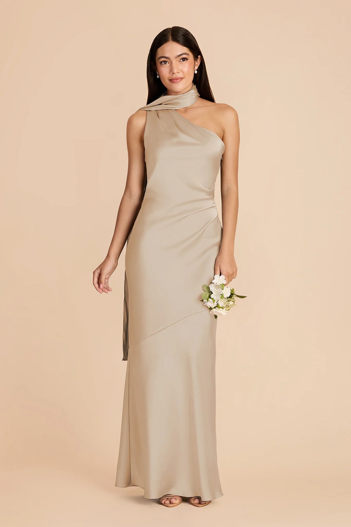 Ariadne Neutral Champagne front view bridesmaid dress