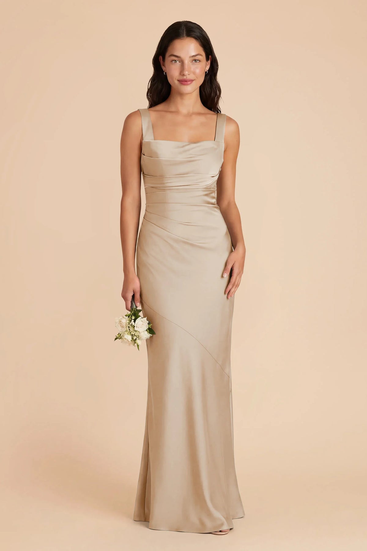 Colette Neutral Champagne front view bridesmaid dress