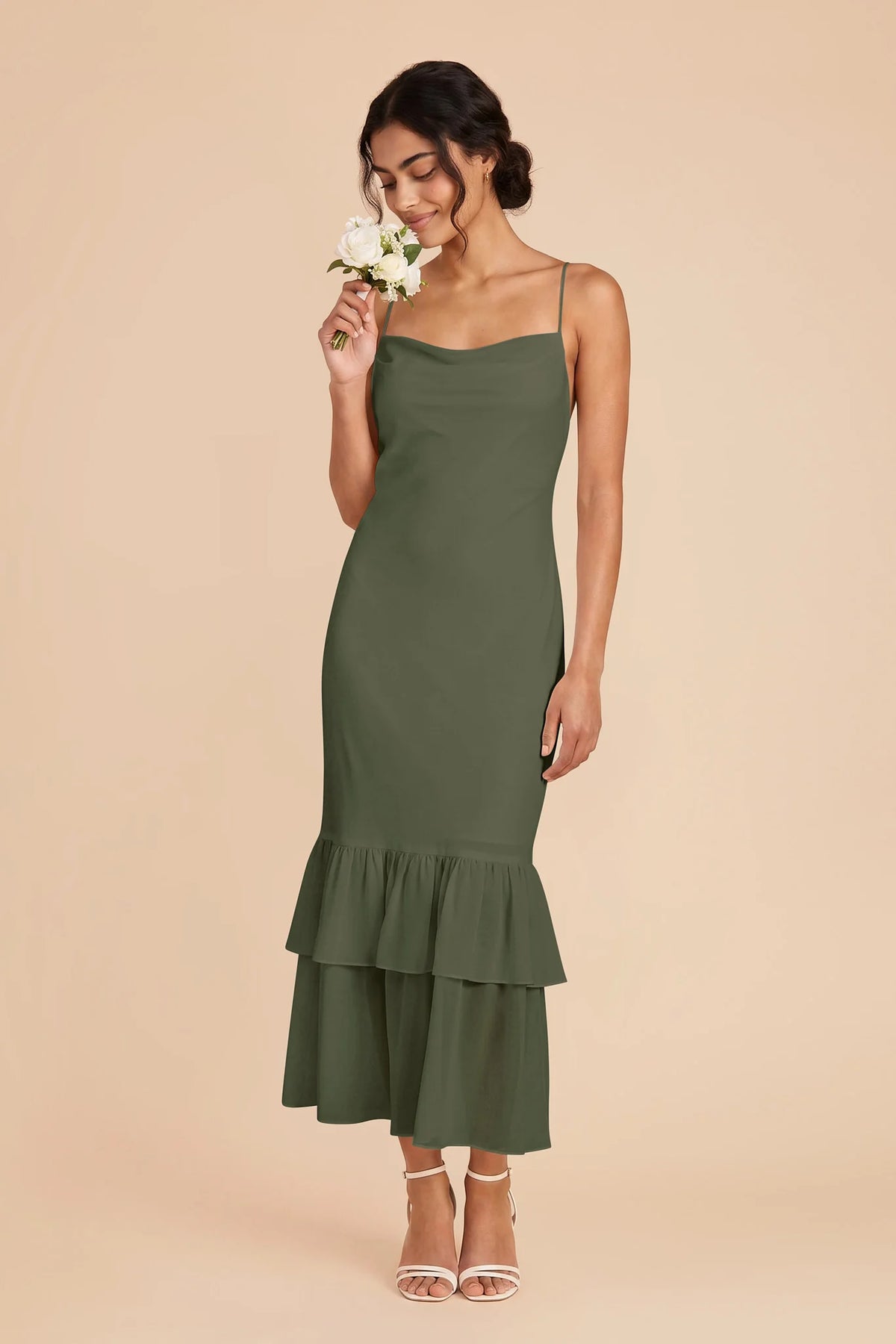 Liora Olive front view bridesmaid dress