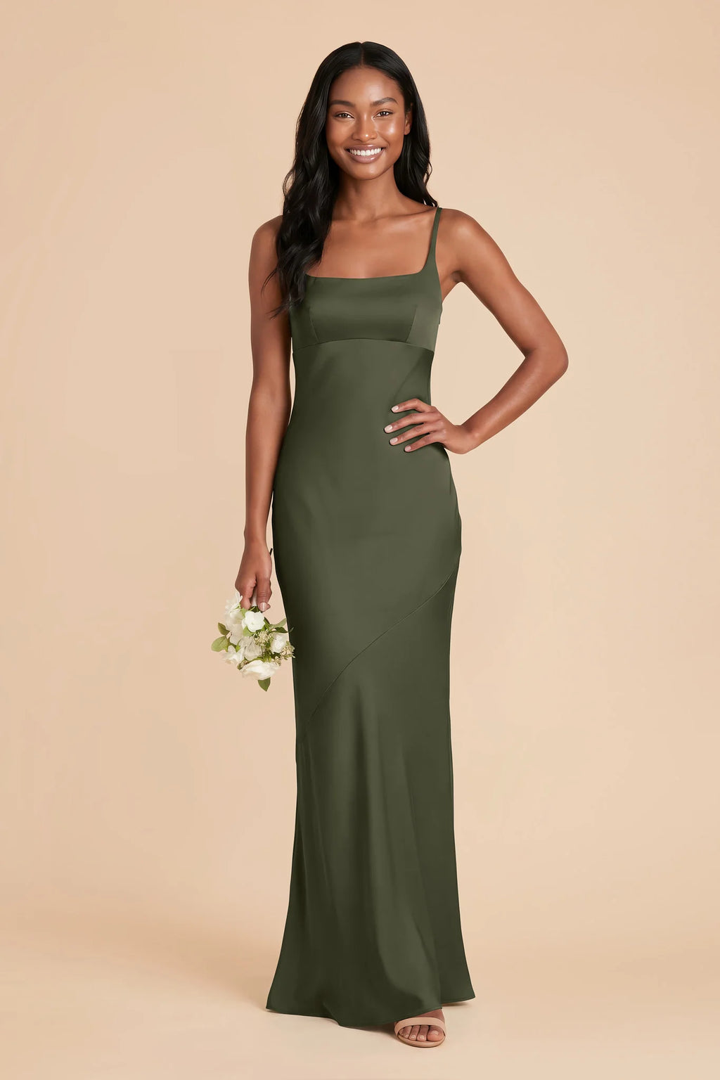 Noelle Olive front view bridesmaid dress