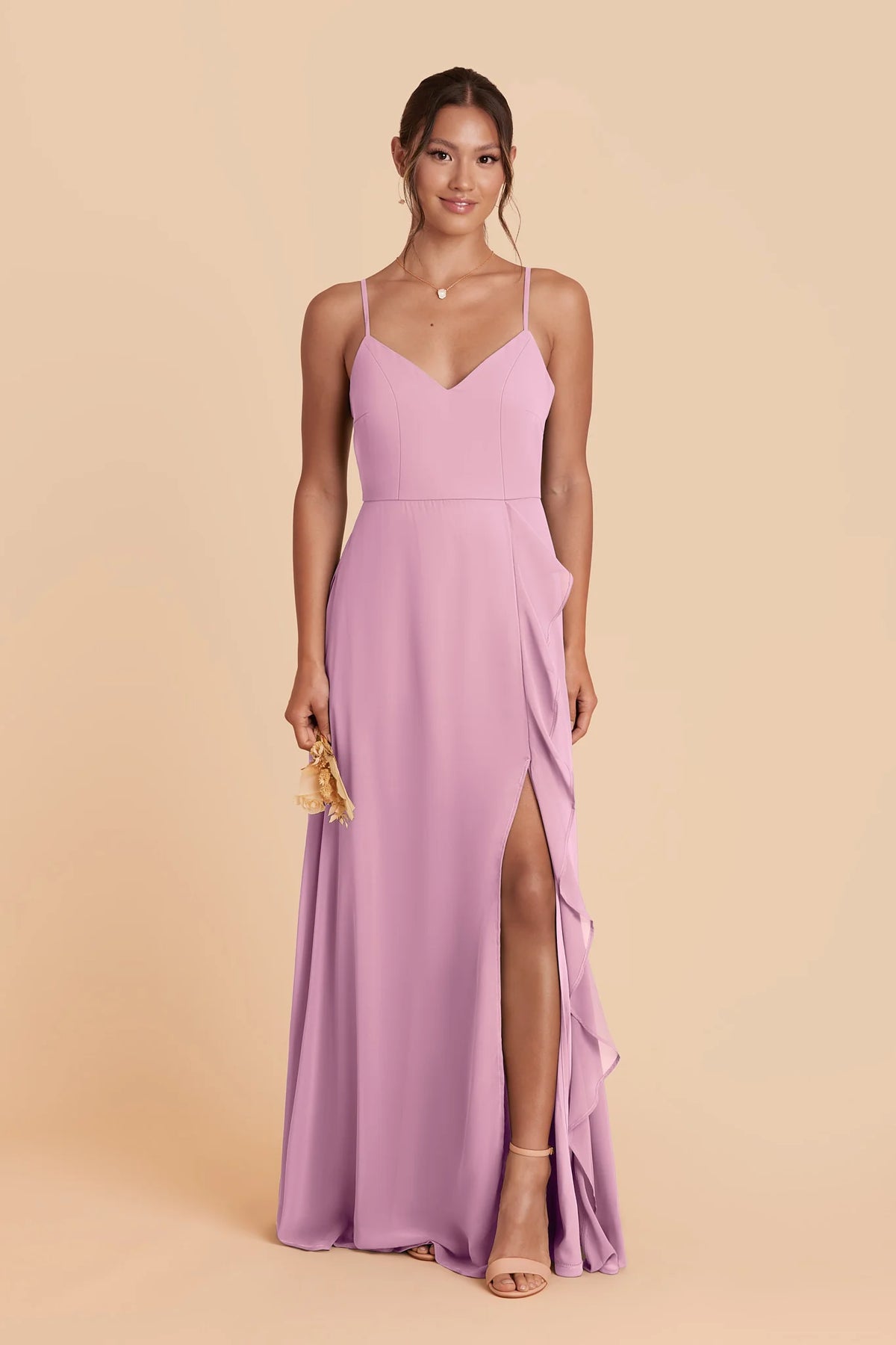 Margot Orchid front view bridesmaid dress