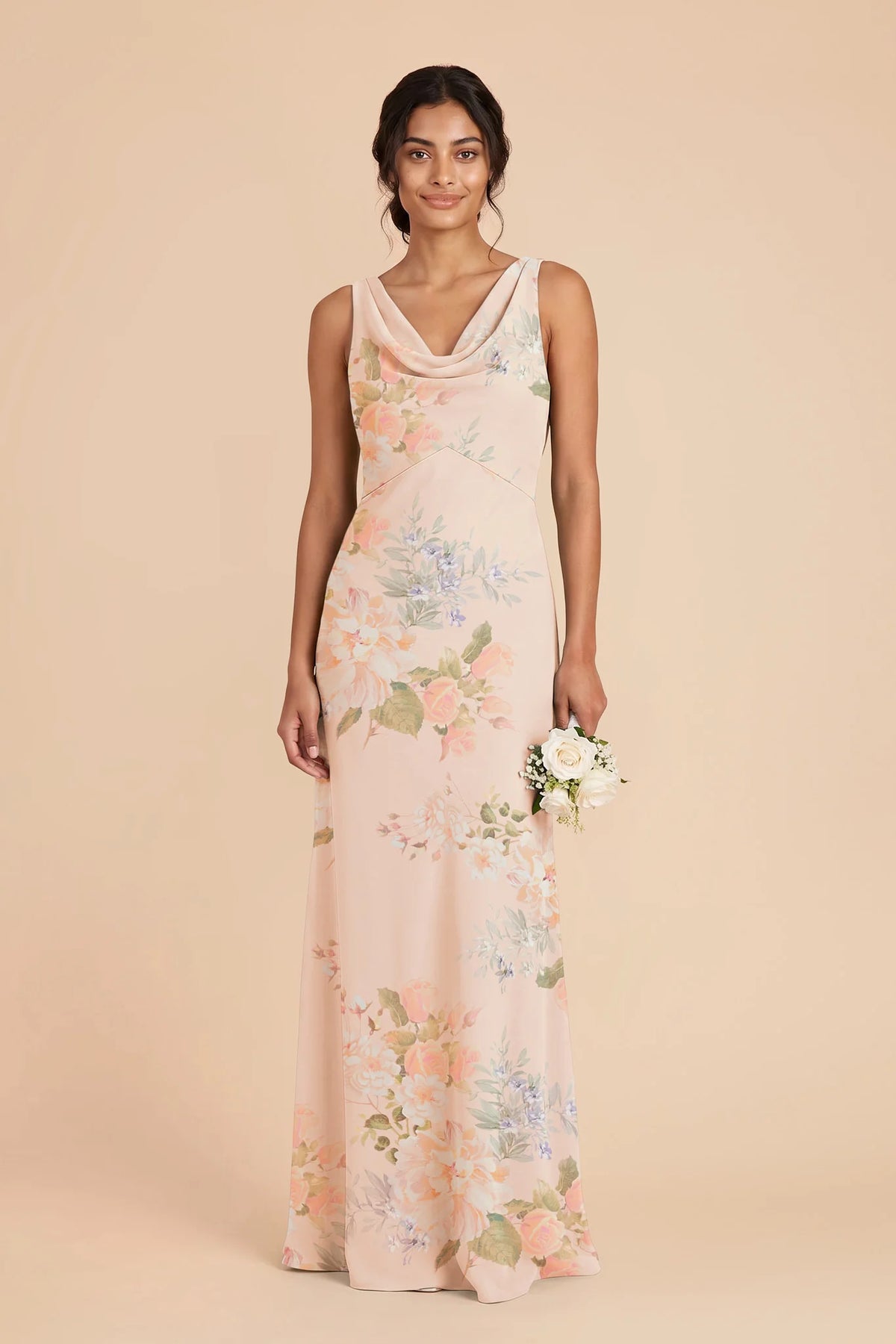 Odette Pale Blush Romantic Bouquet front view bridesmaid dress