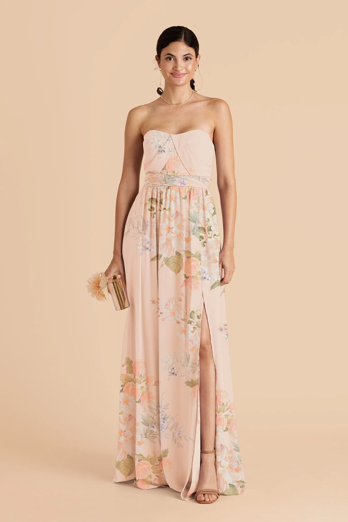 Elodie Pale Blush Romantic Bouquet front view bridesmaid dress
