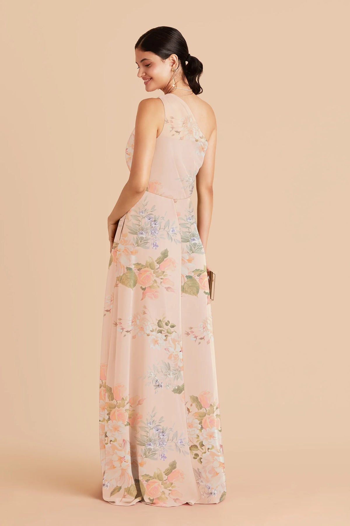 Celine Pale Blush Romantic Bouquet back view bridesmaid dress