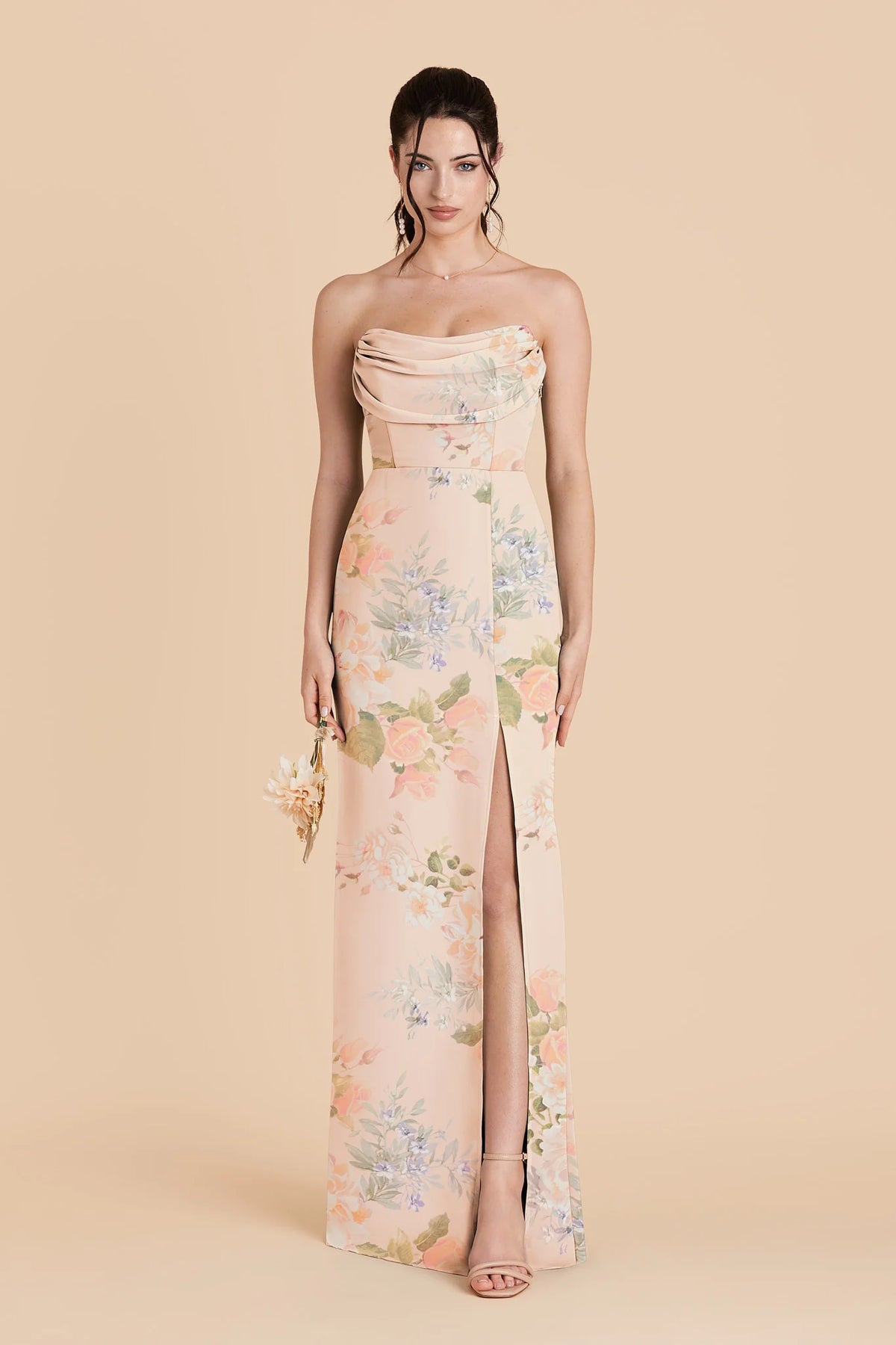 Odessa Pale Blush Romantic Bouquet front view bridesmaid dress