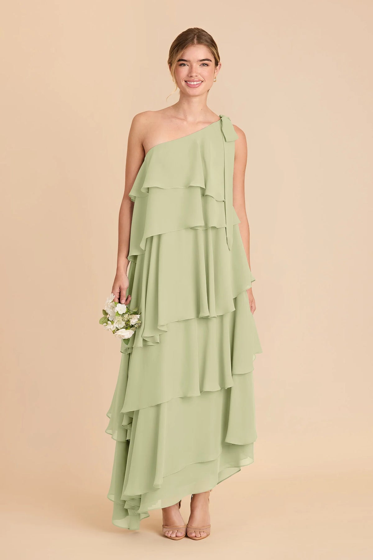 Marisol Pale Pistachio front view bridesmaid dress